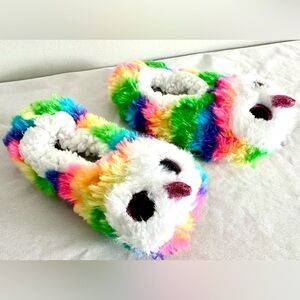 TY Beanie Boo Rainbow Owl Slippers Kids Size 11-13 Plush Sherpa Lined